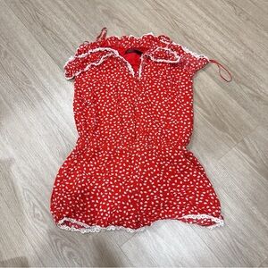 Red Floral Romper with White Accents short